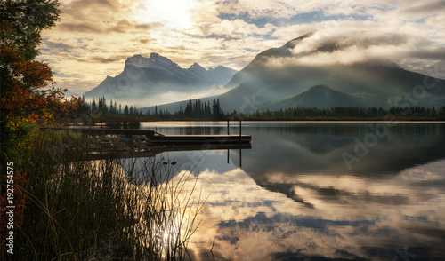 Autumn morning sun on the Vermilion Lakes Scenic Drive in Banff National Park