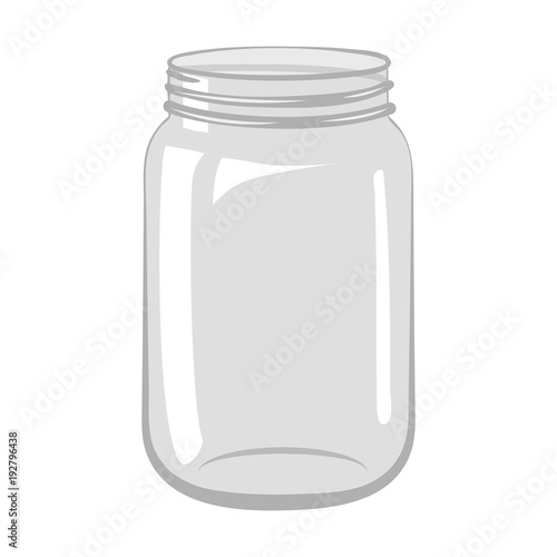 Empty open glass jar isolated on white background.