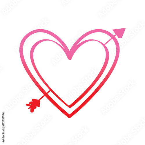 love heart pierced arrow valentine day romantic vector illustration degrade red line image