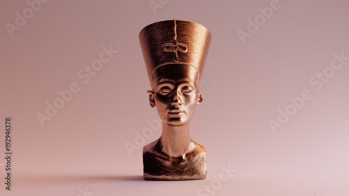 Polished Egyptian Brass Bust of Nefertiti 3d illustration