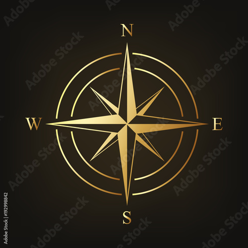 Gold compass icon. Vector illustration.