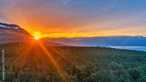 Midnight sun in Abisko National Park, Sweden