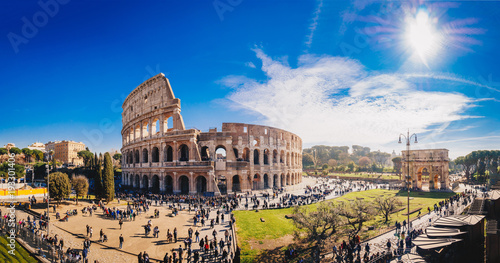 The Roman Colosseum (Coloseum) in Rome, Italy wide panoramic view