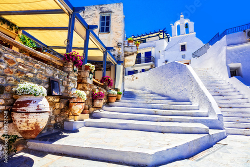 Traditional Greece - charming floral streets with tavernas, Naxos island, Cyclades