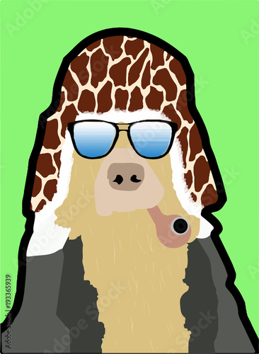ilustración de un perro cool fumando pipa con un gorro de piel y una chaqueta de cuero vector