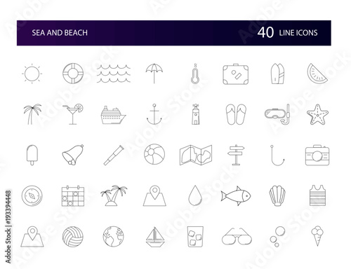 Line icons set. Sea and Beach pack. Vector illustration 