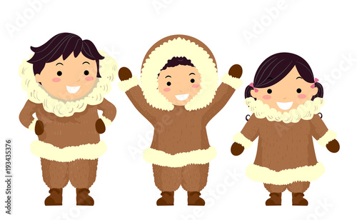 Stickman Kids Eskimos Illustration