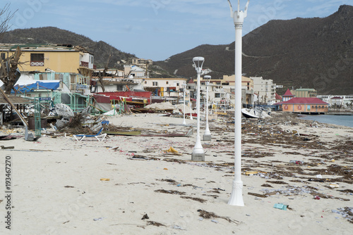 Philipsburg, Sint Maarten-September 8, 2017: hurricane Irma post destruction to capital of st.maarten. destroying buildings and private businesses