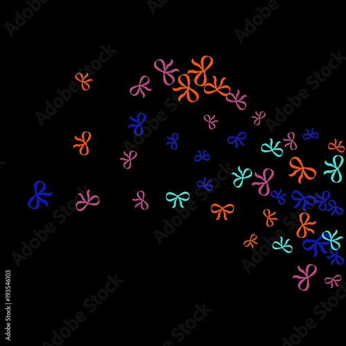 Festive Background with Colorful Bows. Trendy Pattern for Postcard, Print, Banner or Poster. Little Pretty Bows For Party Decoration, Wedding, Birthday or Anniversary Invitation. Vector Frame.