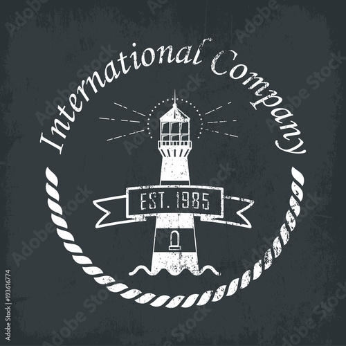 Logotype with lighthouse and rope or sling