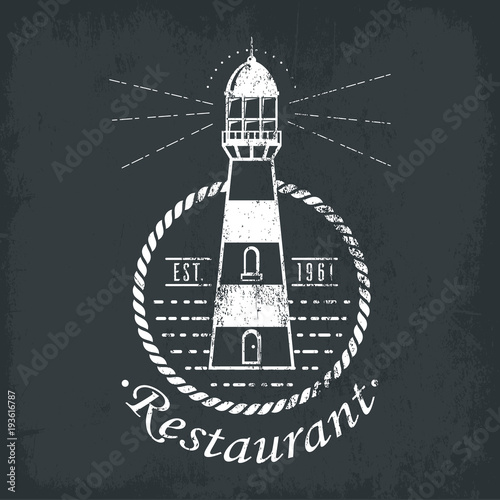 Vintage lighthouse logo rounded by rope or sling