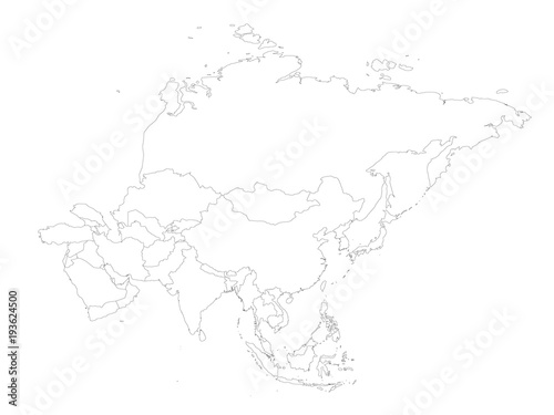 Blank political outline map of Asia continent. Vector illustration.