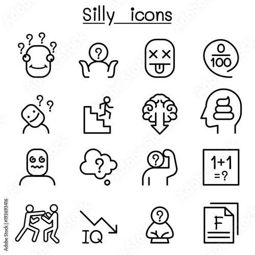 Stupid, foolish, Silly icon set in thin line style