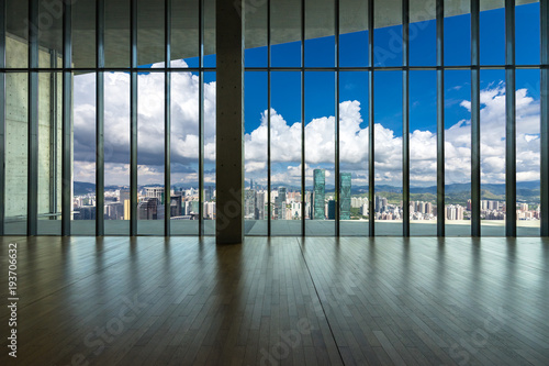 empty window with panoramic cityscape