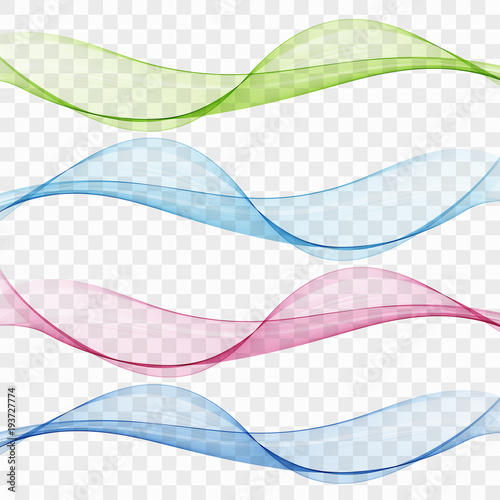 Abstract smooth color wave vector set on transparent background.