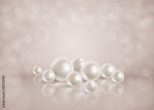 Abstract romantic bokeh background with scattered pearls. 
