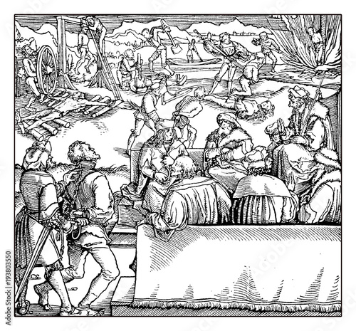 Justice and punishment administration in middle ages, XV century engraving