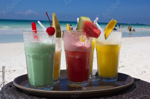 fruit cocktails on the beach of the island Borakay, Philippines