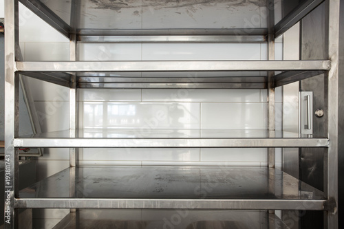 Empty new clean kitchen storage room stainless steel in a hotel or rastaurent