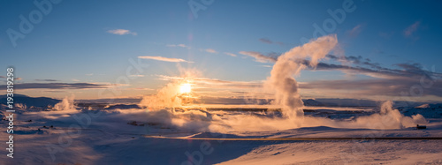Sunset at geothermal power station, iceland (Myvatn)