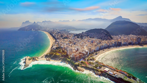 Aerial view of famous Copacabana Beach and Ipanema beach