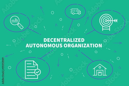 Conceptual business illustration with the words decentralized autonomous organization