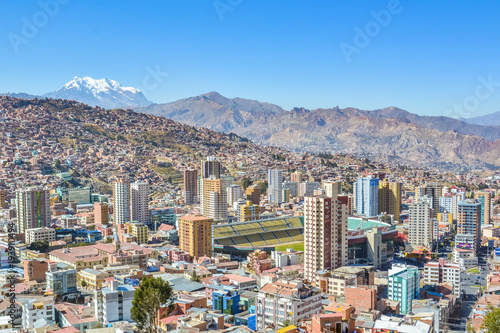 View of the Stadium of La Paz city from Killi Killi balcony in Bolivia, South America