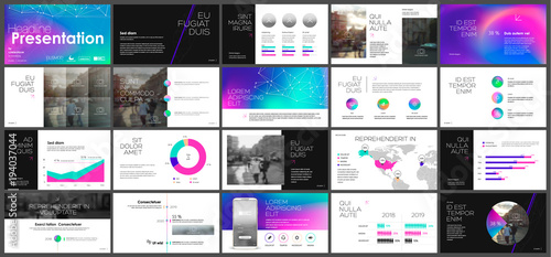 Presentation template with a palette of chameleon holographic flickering colors. Vector infographics and background. Use in Presentation, flyer and leaflet, business conference, marketing, advertising