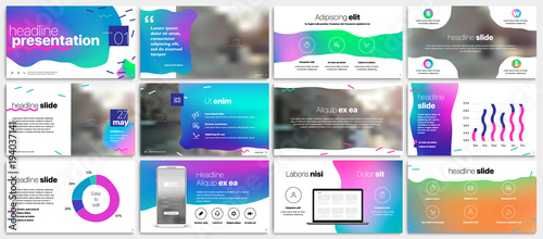 Presentation template with a palette of chameleon holographic flickering colors. Vector infographics and background. Use in Presentation, flyer and leaflet, business conference, marketing, advertising