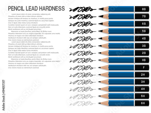 Set of drawing pencil and line of each lead hardness on transparent background 