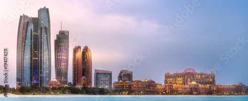 View of Abu Dhabi Skyline at sunrise, UAE