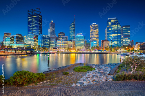 Perth. Cityscape image of Perth downtown skyline, Australia during sunset.