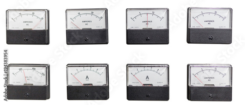 Voltmeters and ammeter in white backdrop