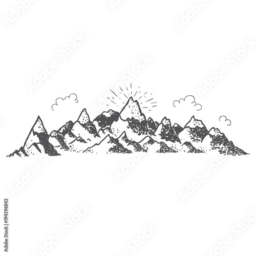Montain and clouds. Vintage illustration.