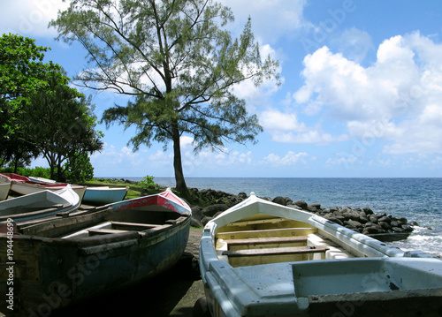 Sainte Rose / La Reunion: Idyllic berth for small fishing boats at the Anse des Cascades at the east coast of the beautiful tropical island