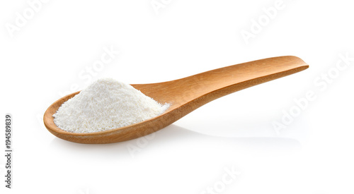 Creamer, Coffee whitener, Non-dairy creamer in wood spoon on white background
