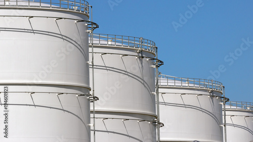 Row of oil storage tanks