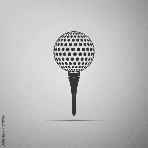 Golf ball on tee icon isolated on grey background. Flat design. Vector Illustration