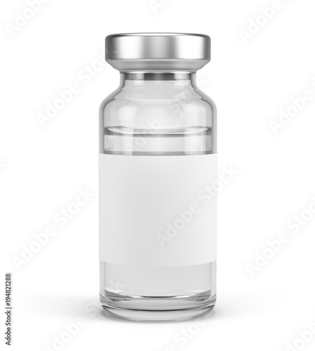 Medical vial for injection with blank label isolated on white. 3d rendering