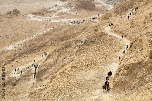 A tourists returning from the Masada on the snake path in the Judean Desert