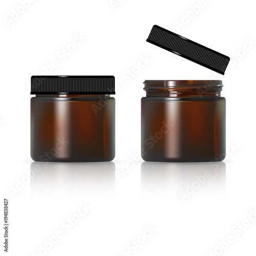 Brown glass jar for cosmetic cream. Realistic cosmetic package