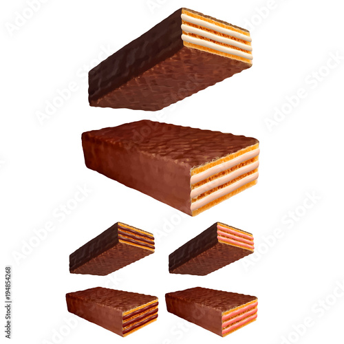 Chocolate wafer 3d photo realistic vector set