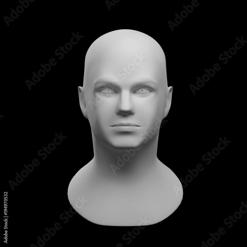 white sculpture man head with dramatic light schemes on face isolated on black background - 3d illustration