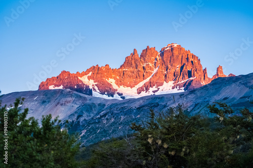 Cerro Castillo mountain during sunrise. Chile