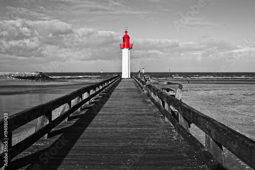 Trouville lighthouse, red selective color, Normandy, France