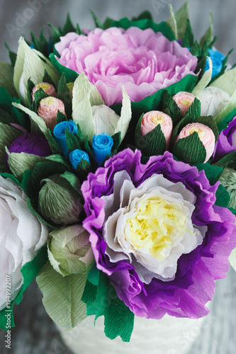 Bouquet from colored paper flowers