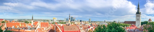 TALLINN, ESTONIA - JULY 15, 2017: City aerial view from Toompea. Tallin attracts 10 million visitors annually