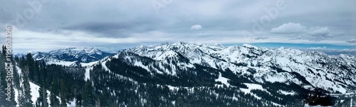 Winter majestic views around Wasatch Front Rocky Mountains, Brighton Ski Resort, close to Salt Lake and Heber Valley, Park City, USA