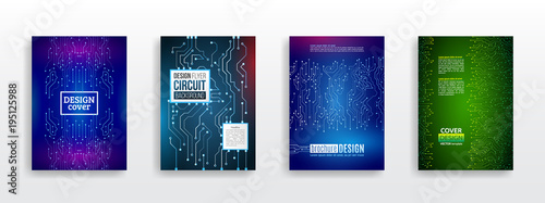 Technology communication element for brochure. Circuit board background for magazine cover. Futuristic hi-tech flyer template. Abstract digital concept booklet. Computer technology illustration.