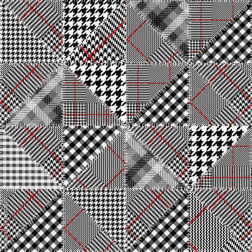 Seamless vector pattern. Patchwork of Classic Glen Plaid patterns. Vector image.